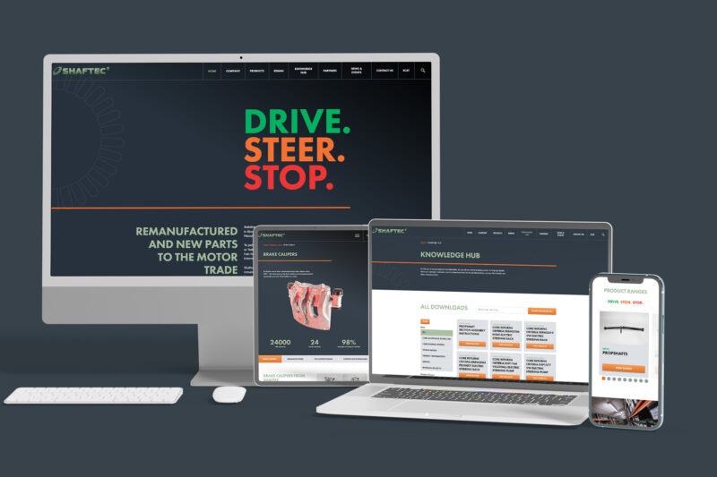 Shaftec’s New Website Organised in Clear Colour-Coded Drive. Steer. Stop. Sections